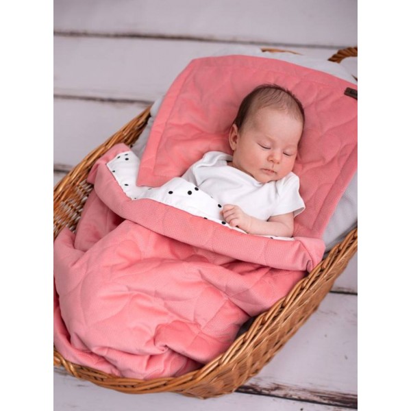 Hearts Strawberry double-sided quilt, Minky/cotton, 100x70 cm