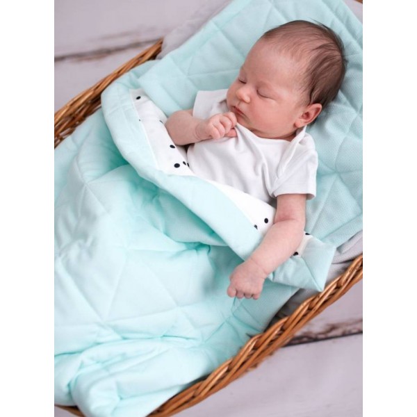Triangles Aquamarine double-sided quilt, Minky/cotton, 50 x 70 cm