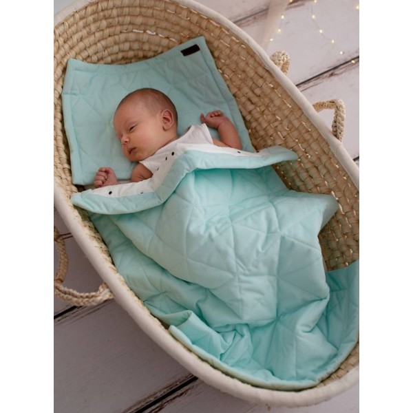 Triangles Aquamarine double-sided quilt, Minky/cotton, 50 x 70 cm