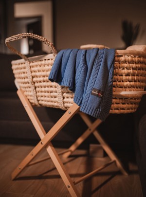 Blue knitted baby blanket, 100% cotton, 90x65 cm