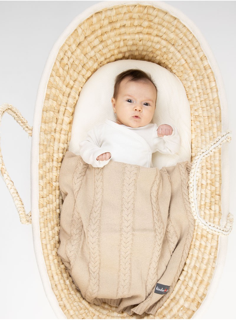 Kocyk dziecięcy dziany Beige, 100% bawełna, 90x65 cm