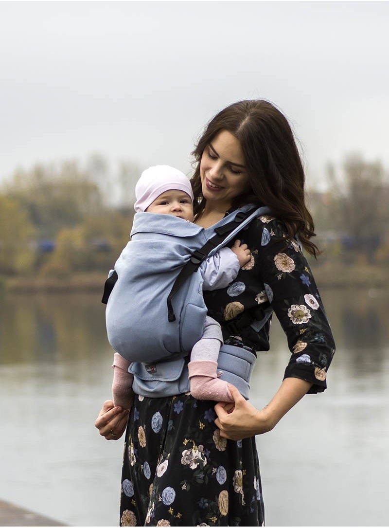 Multi Grow Carrier: Little Herringbone Blue, 100% cotton, jacquard
