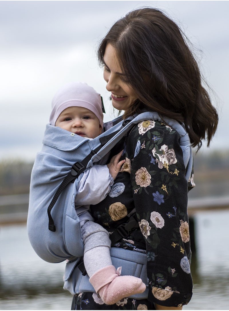 Multi Grow Carrier: Little Herringbone Blue, 100% cotton, jacquard