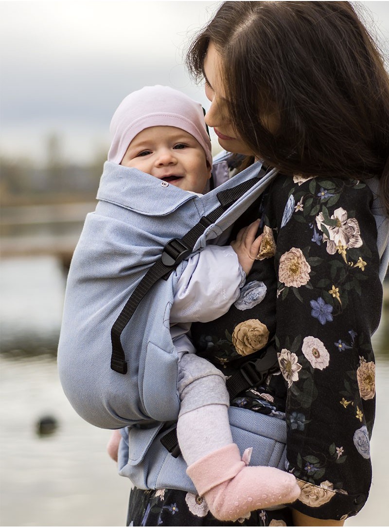 Multi Grow Carrier: Little Herringbone Blue, 100% cotton, jacquard