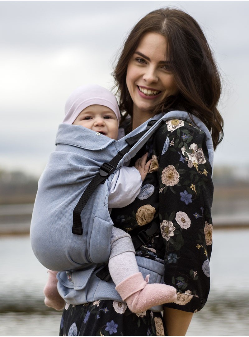 Multi Grow Carrier: Little Herringbone Blue, 100% cotton, jacquard